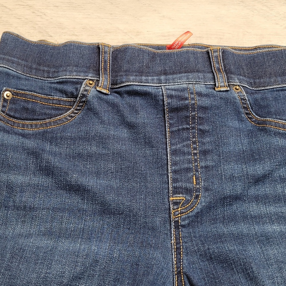 SPANX Jeans Women's S 28x33 Indigo Bootcut Pull‑On Stretch Mid Rise Denim Boho - Picture 8 of 16